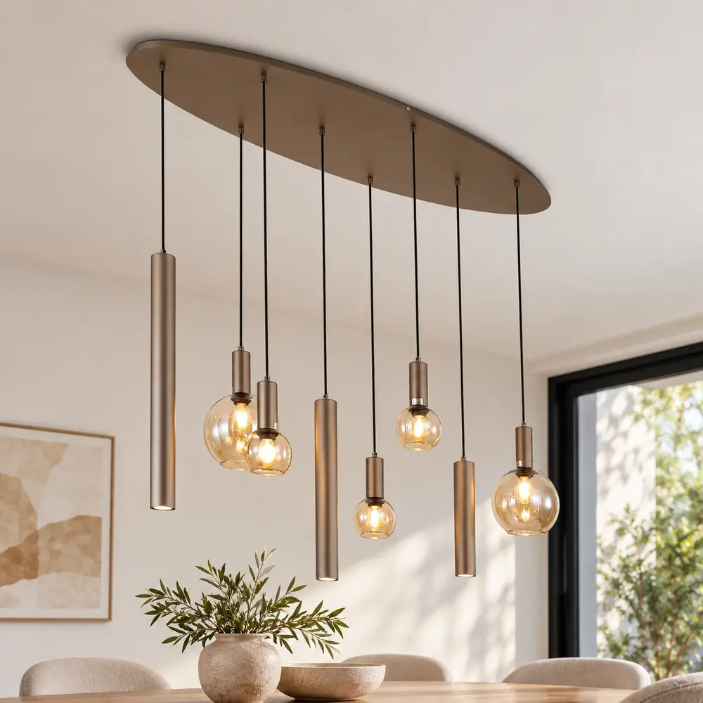 Searchlight Hanglamp Lyon 8 lichts L 140 cm brons goud Searchlight Hanglamp Lyon 8 lichts L 140 cm brons goud