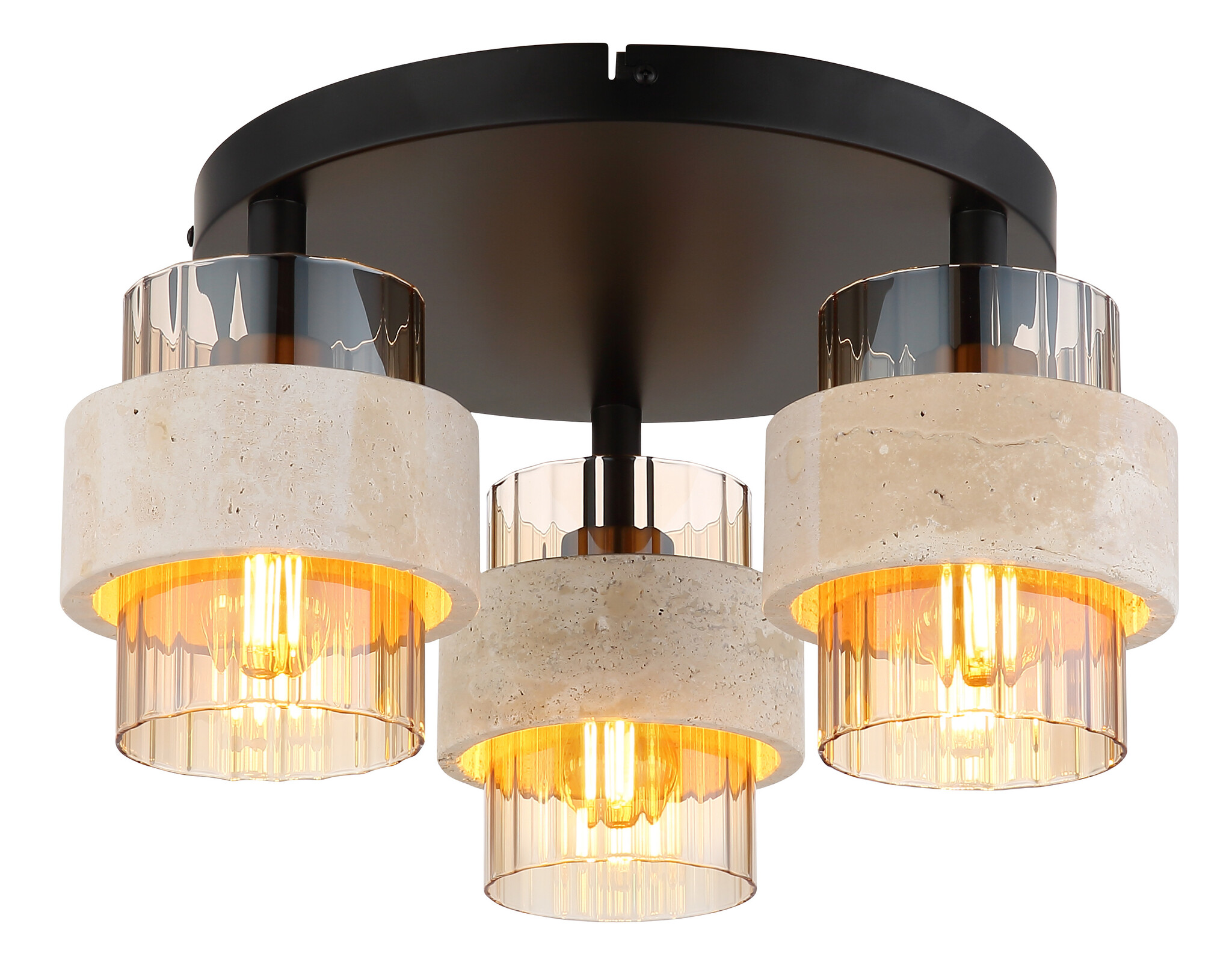 Globo Plafondlamp Daren 3 lichts Ø 38 cm travertin zwart