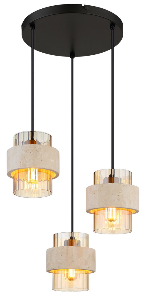 Globo Hanglamp Daren 3 lichts Ø 38 cm travertin zwart Globo Hanglamp Daren 3 lichts Ø 38 cm travertin zwart