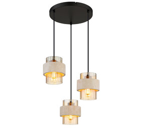 Globo Hanglamp Daren 3 lichts Ø 38 cm travertin zwart Globo Hanglamp Daren 3 lichts Ø 38 cm travertin zwart