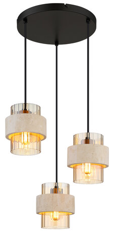 Globo Hanglamp Daren 3 lichts Ø 38 cm travertin zwart Globo Hanglamp Daren 3 lichts Ø 38 cm travertin zwart