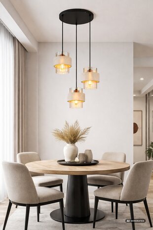 Globo Hanglamp Daren 3 lichts Ø 38 cm travertin zwart Globo Hanglamp Daren 3 lichts Ø 38 cm travertin zwart