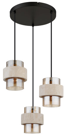 Globo Hanglamp Daren 3 lichts Ø 38 cm travertin zwart Globo Hanglamp Daren 3 lichts Ø 38 cm travertin zwart