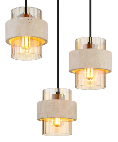 Globo Hanglamp Daren 3 lichts Ø 38 cm travertin zwart Globo Hanglamp Daren 3 lichts Ø 38 cm travertin zwart
