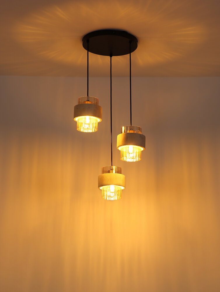 Globo Hanglamp Daren 3 lichts Ø 38 cm travertin zwart Globo Hanglamp Daren 3 lichts Ø 38 cm travertin zwart