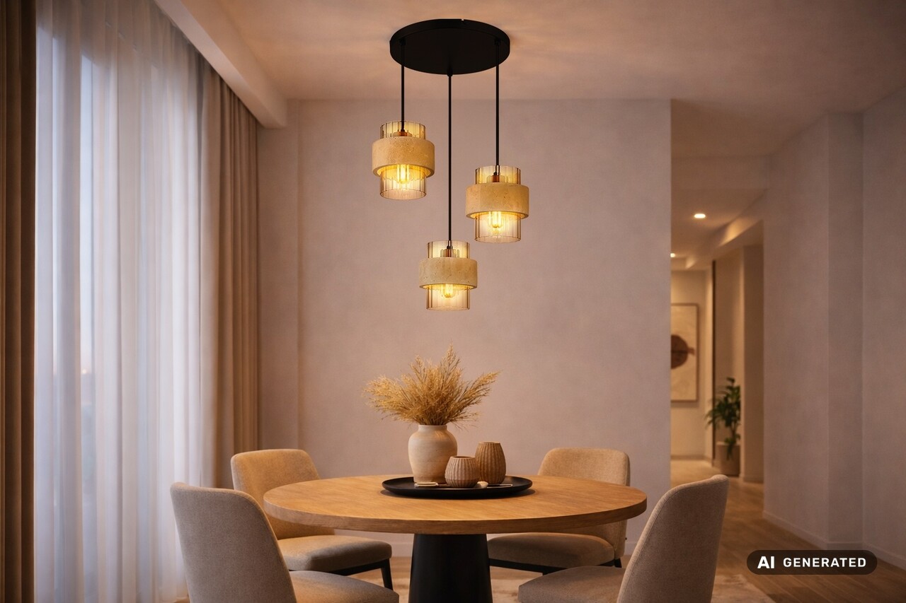 Globo Hanglamp Daren 3 lichts Ø 38 cm travertin zwart Globo Hanglamp Daren 3 lichts Ø 38 cm travertin zwart