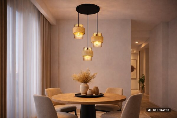 Globo Hanglamp Daren 3 lichts Ø 38 cm travertin zwart Globo Hanglamp Daren 3 lichts Ø 38 cm travertin zwart