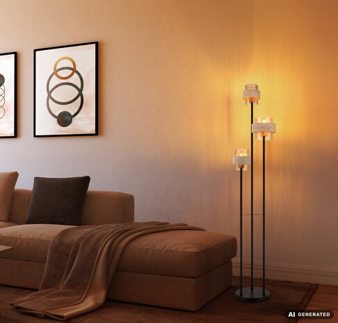 Globo Vloerlamp Daren 3 lichts H 167 cm travertin zwart Globo Vloerlamp Daren 3 lichts H 167 cm travertin zwart