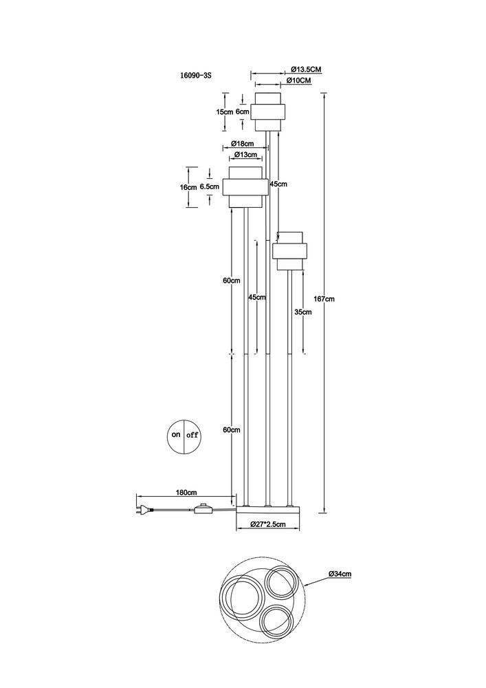 Globo Vloerlamp Daren 3 lichts H 167 cm travertin zwart Globo Vloerlamp Daren 3 lichts H 167 cm travertin zwart