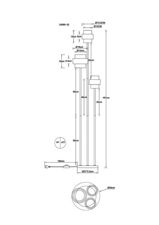 Globo Vloerlamp Daren 3 lichts H 167 cm travertin zwart Globo Vloerlamp Daren 3 lichts H 167 cm travertin zwart