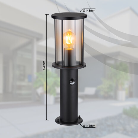 Globo Buitenlamp Gracey H 45 cm sensor zwart Globo Buitenlamp Gracey H 45 cm sensor zwart