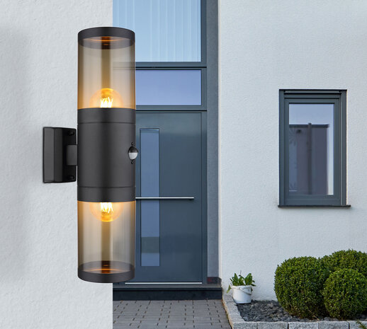 Globo Buitenlamp Xeloo 2 licht H 42 cm sensor zwart Globo Buitenlamp Xeloo 2 licht H 42 cm sensor zwart
