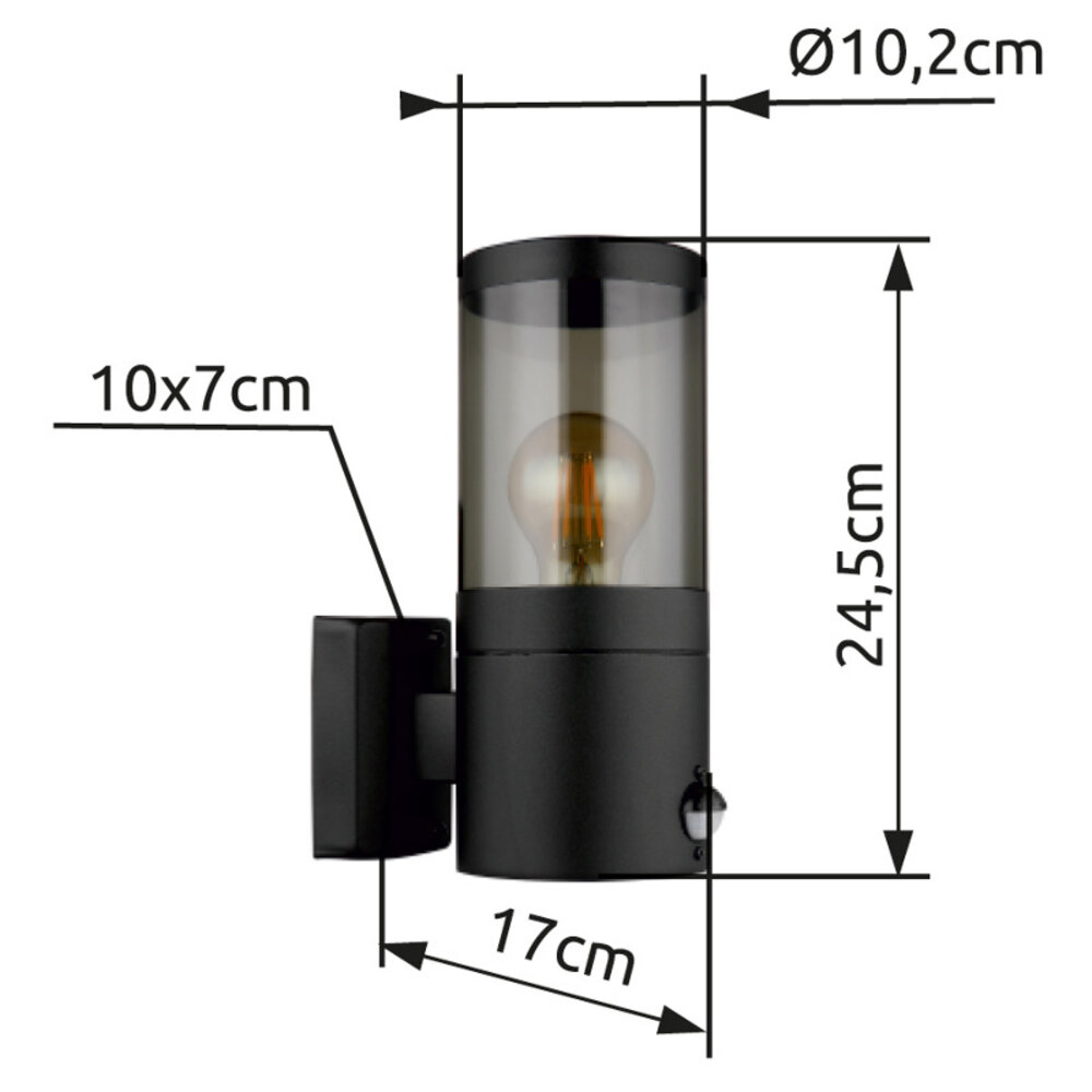 Globo Buitenlamp Xeloo H 24.5 cm sensor zwart Globo Buitenlamp Xeloo H 24.5 cm sensor zwart