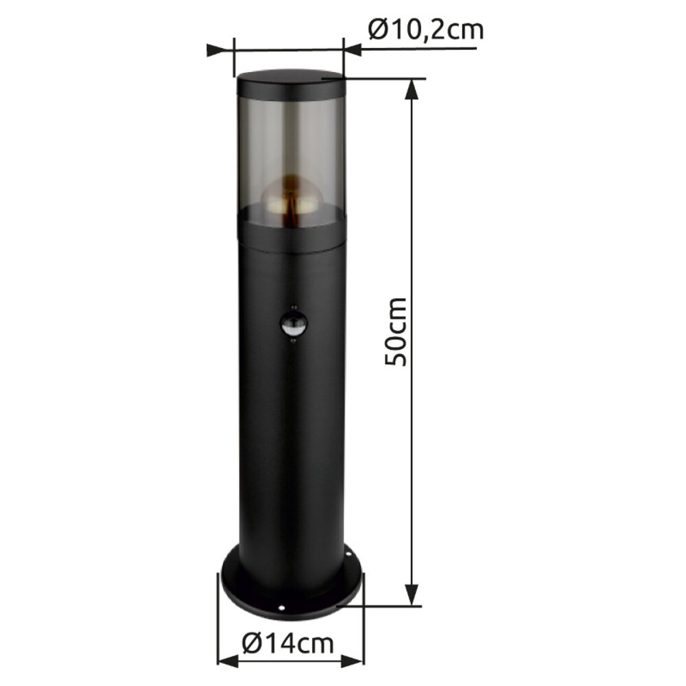 Globo Buitenlamp Xeloo H 50 cm sensor zwart