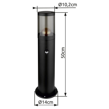 Globo Buitenlamp Xeloo H 50 cm sensor zwart