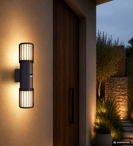Globo Buitenlamp Mervin wand 2 licht H 38 cm sensor antraciet Globo Buitenlamp Mervin wand 2 licht H 38 cm sensor antraciet