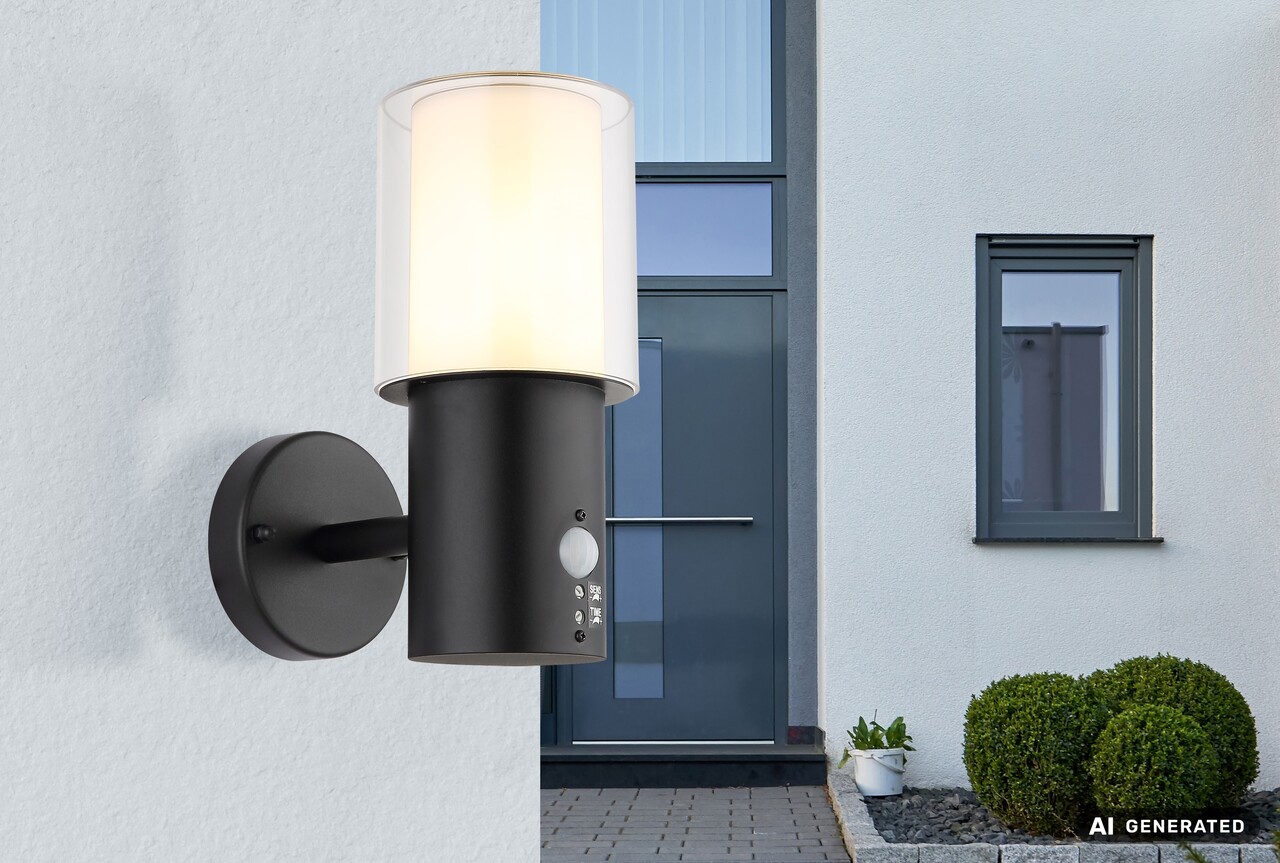 Globo Buitenlamp Compton H 25 cm sensor zwart Globo Buitenlamp Compton H 25 cm sensor zwart