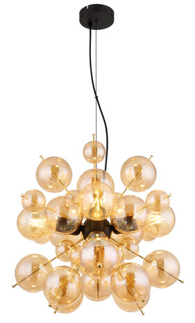 Globo Hanglamp Udo 4 lichts Ø 52 cm amber zwart Globo Hanglamp Udo 4 lichts Ø 52 cm amber zwart