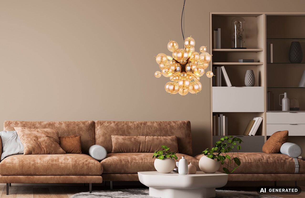 Globo Hanglamp Udo 6 lichts Ø 55 cm amber zwart Globo Hanglamp Udo 6 lichts Ø 55 cm amber zwart