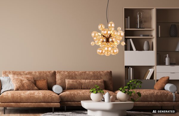 Globo Hanglamp Udo 6 lichts Ø 55 cm amber zwart Globo Hanglamp Udo 6 lichts Ø 55 cm amber zwart