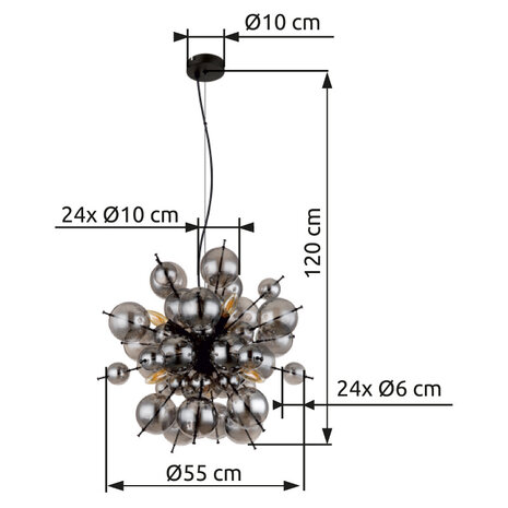Globo Hanglamp Udo 6 lichts Ø 55 cm rook zwart Globo Hanglamp Udo 6 lichts Ø 55 cm rook zwart