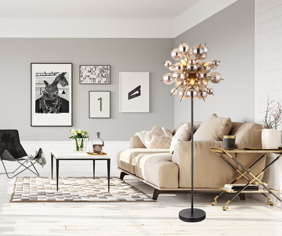 Globo Vloerlamp Udo 6 lichts H 155 cm rook zwart Globo Vloerlamp Udo 6 lichts H 155 cm rook zwart