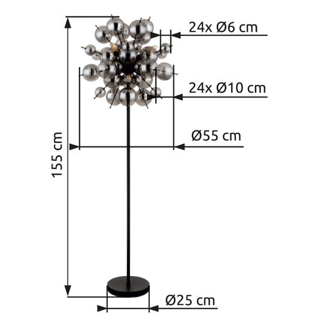Globo Vloerlamp Udo 6 lichts H 155 cm rook zwart Globo Vloerlamp Udo 6 lichts H 155 cm rook zwart