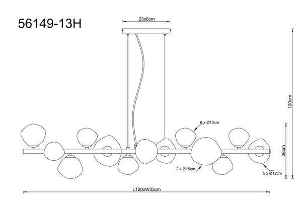 Globo Hanglamp Arin 13 lichts L 120 cm zwart Globo Hanglamp Arin 13 lichts L 120 cm zwart