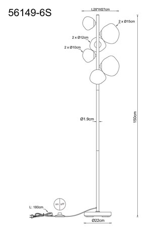 Globo Vloerlamp Arin 6 lichts H 150 cm zwart Globo Vloerlamp Arin 6 lichts H 150 cm zwart