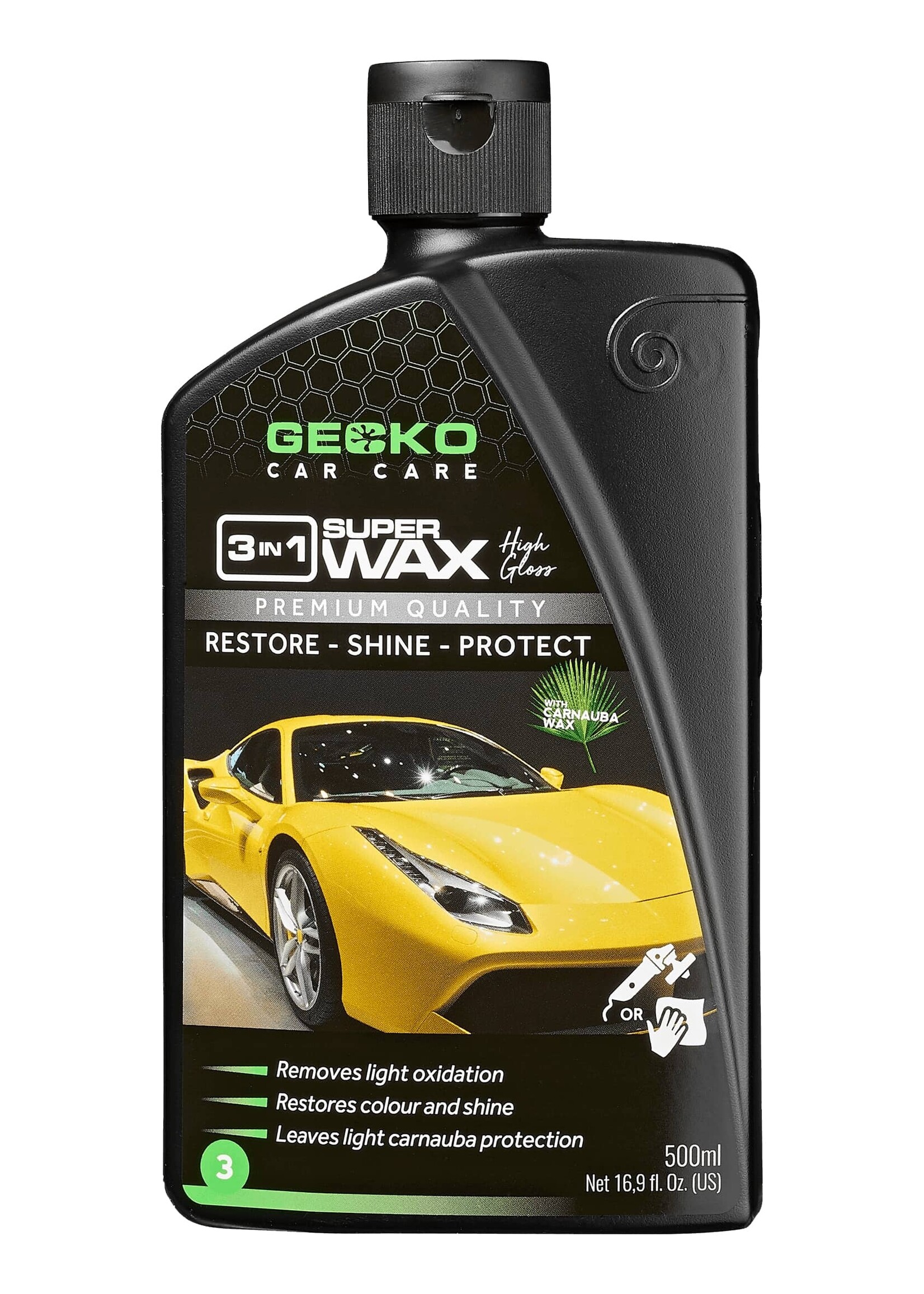 Gecko Polijstmiddel 3 in 1 + Carnauba Fles 500ml