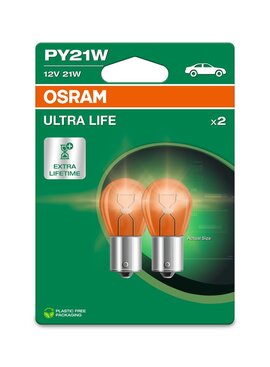 Osram Ultralife gloeilamp 12v 21w amber Bau15s Osram Ultralife gloeilamp 12v 21w amber Bau15s
