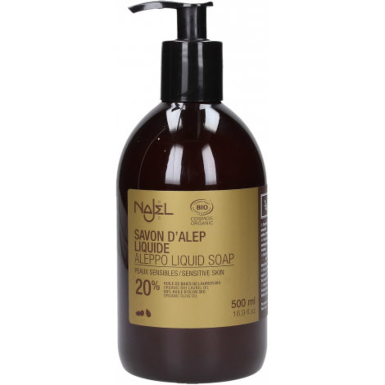 Najel Savon d'Alep liquide certifié Cosmos Organic 20% HBL - 500ml