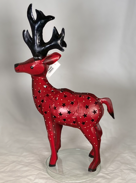 Dekoratief Renne métal rouge pour bougie.  27x12x38cm