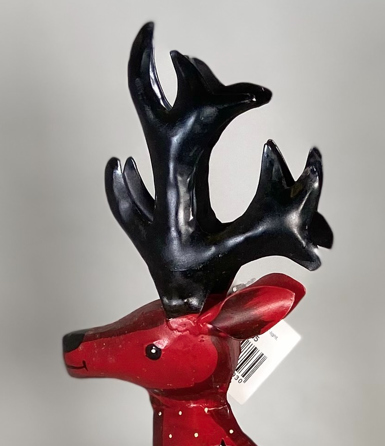 Dekoratief Renne métal rouge pour bougie.  27x12x38cm