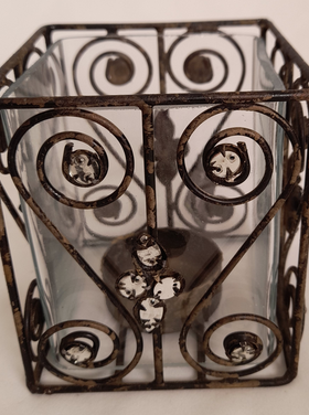 Dekoratief Bougeoir carré, métal antique av/pierres