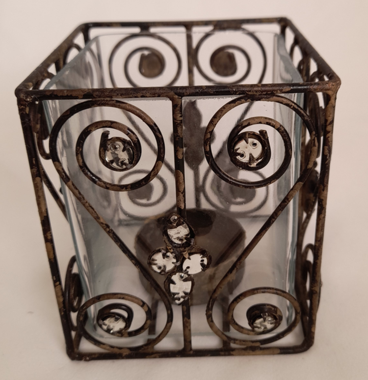 Dekoratief Bougeoir carré, métal antique av/pierres