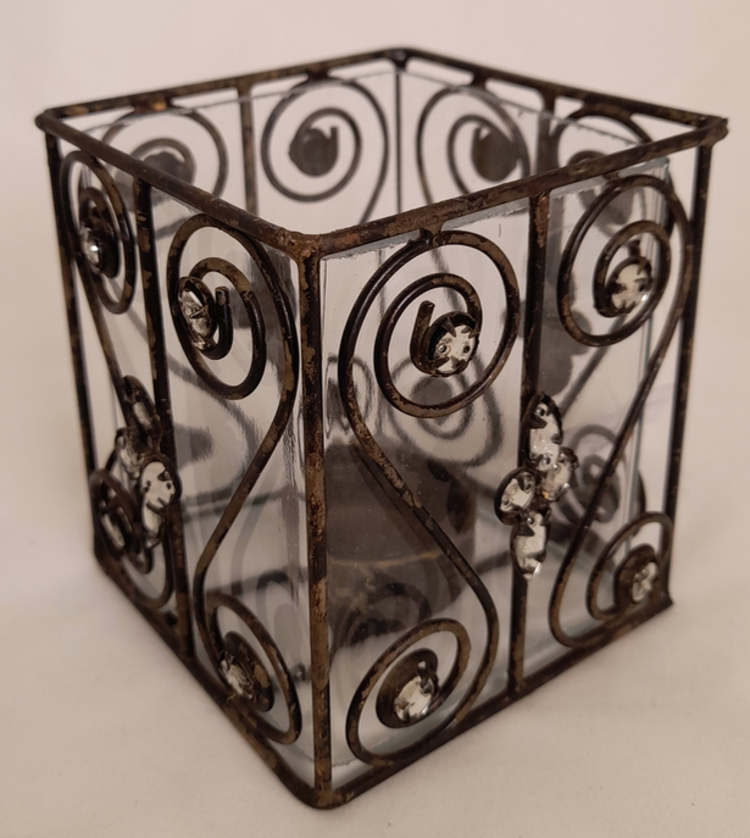 Dekoratief Bougeoir carré, métal antique av/pierres