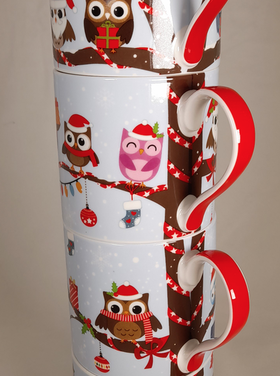 Dekoratief Boite de 4 mugs empilables 'Chouette'