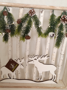 Dekoratief Déco murale cadre carré/rennes, bois LED