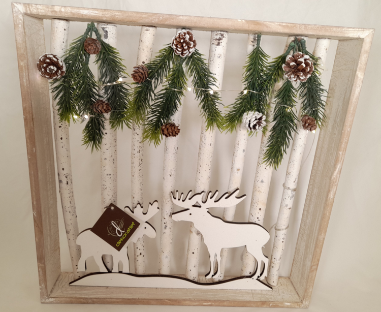 Dekoratief Déco murale cadre carré/rennes, bois LED