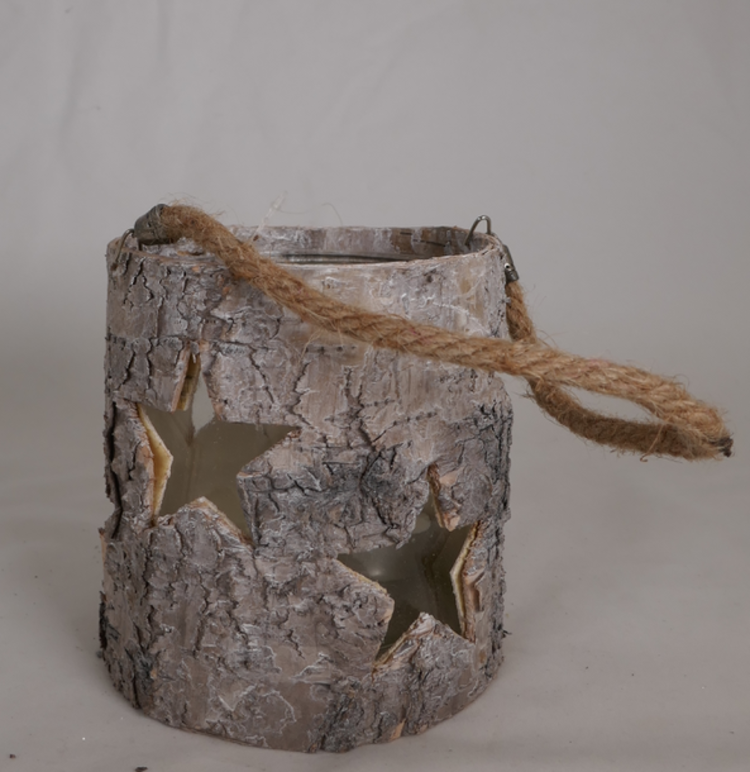 Dekoratief Photophore écorce rond + étoiles