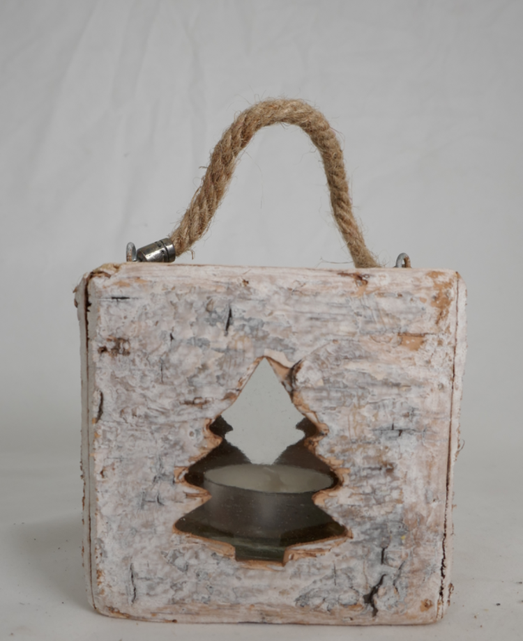 Dekoratief Photophore carré écorce bouleau