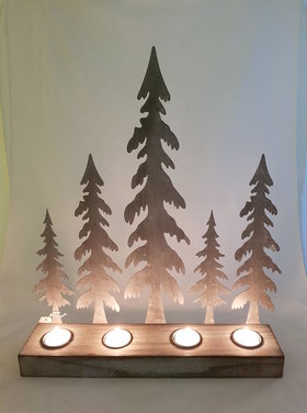 Joker Bougeoir métal argenté sapins L