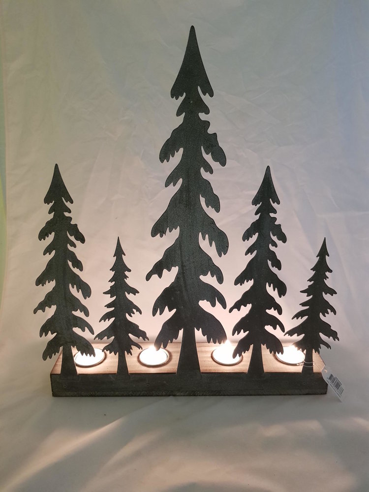 Joker Bougeoir métal argenté sapins L