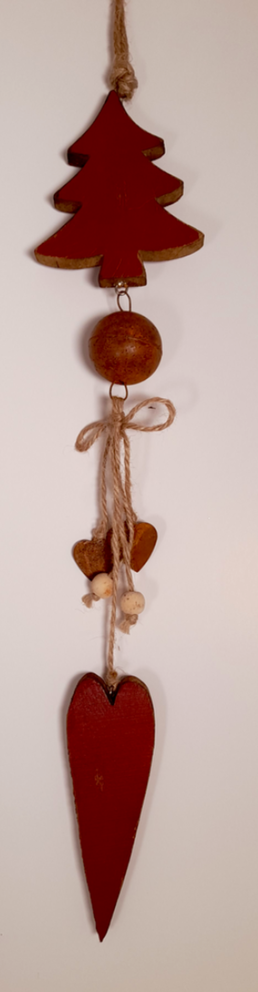 Dekoratief Pendentif bois arbre  rouge  9x35cm. 2ass.