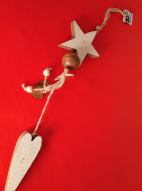 Dekoratief Pendentf bois étoile blanc. 9x35cm. 2ass.