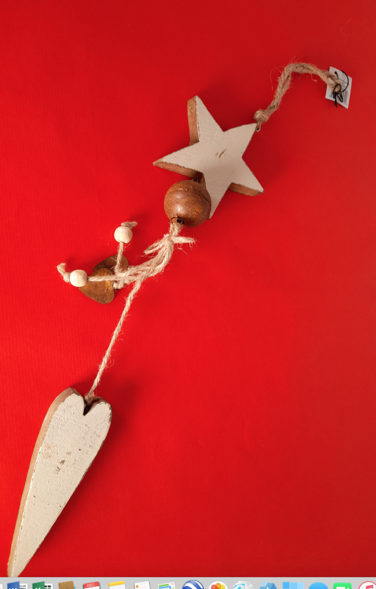 Dekoratief Pendentf bois étoile blanc. 9x35cm. 2ass.