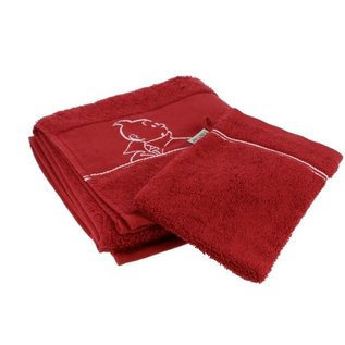 moulinsart Kuifje handdoek en washand rood