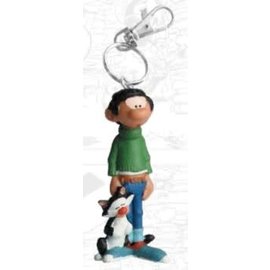 Plastoy Gaston Lagaffe keychain - Gaston with cat