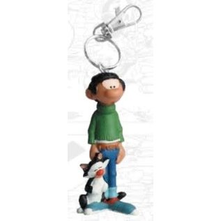 Plastoy Gaston Lagaffe keychain - Gaston with cat